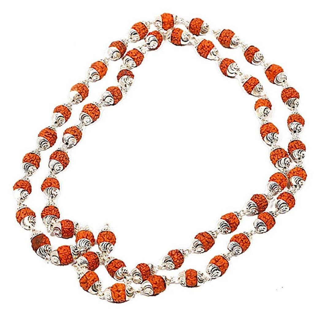 Rudraworld - Original Silver Cap Nepal Rudraksha Mala